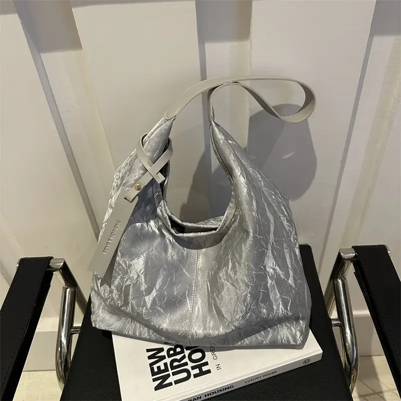 Black Textured Shoulder Bag Women 2024 Spring Summer - Image 9