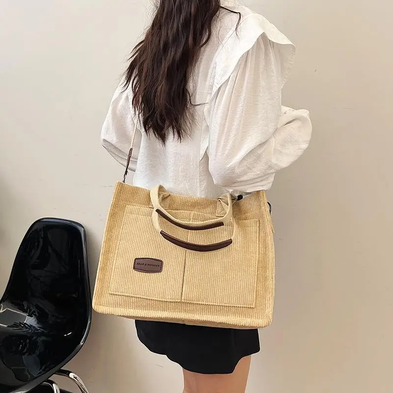 Women's Fleece Crossbody Tote Bag with Wide Strap