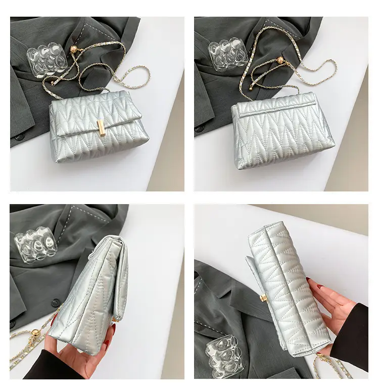 Stylish Silver Pleated Shoulder Bag with Chain — feature 7