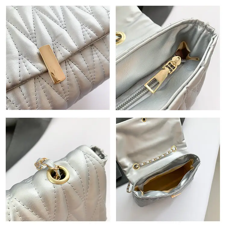 Stylish Silver Pleated Shoulder Bag with Chain — feature 8