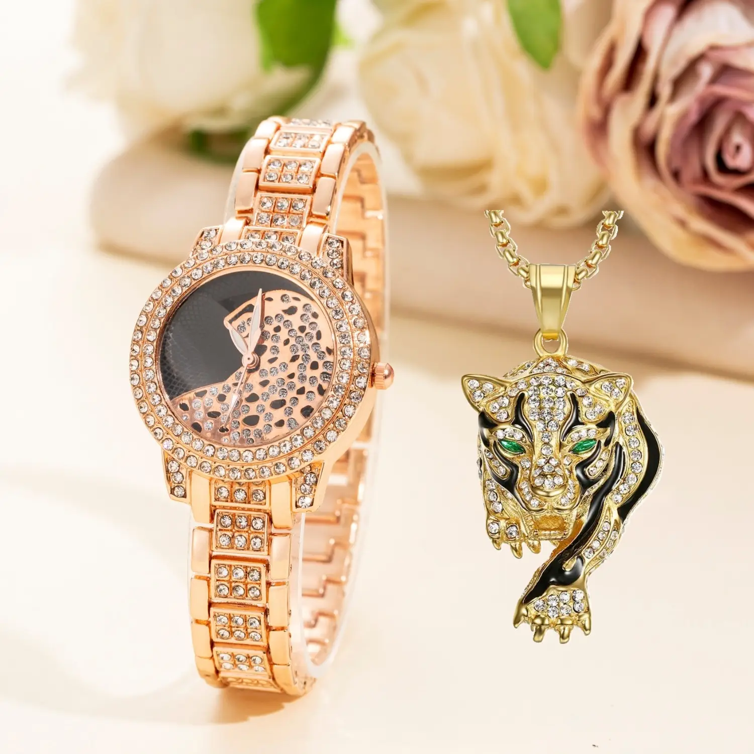 Women's Diamond Leopard Print Quartz Bracelet Watch — feature 2