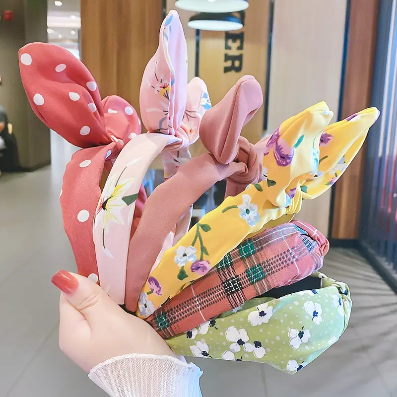 Girls Korean Tie Bow Polka Dot Headband Black - Image 22