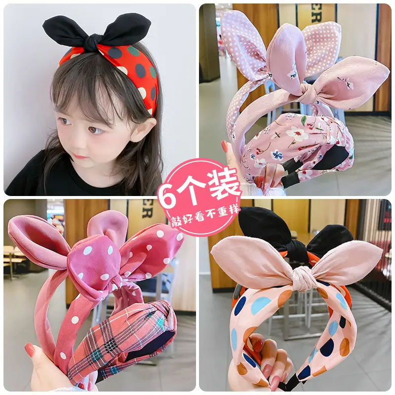 Girls Korean Tie Bow Polka Dot Headband Black - Image 23