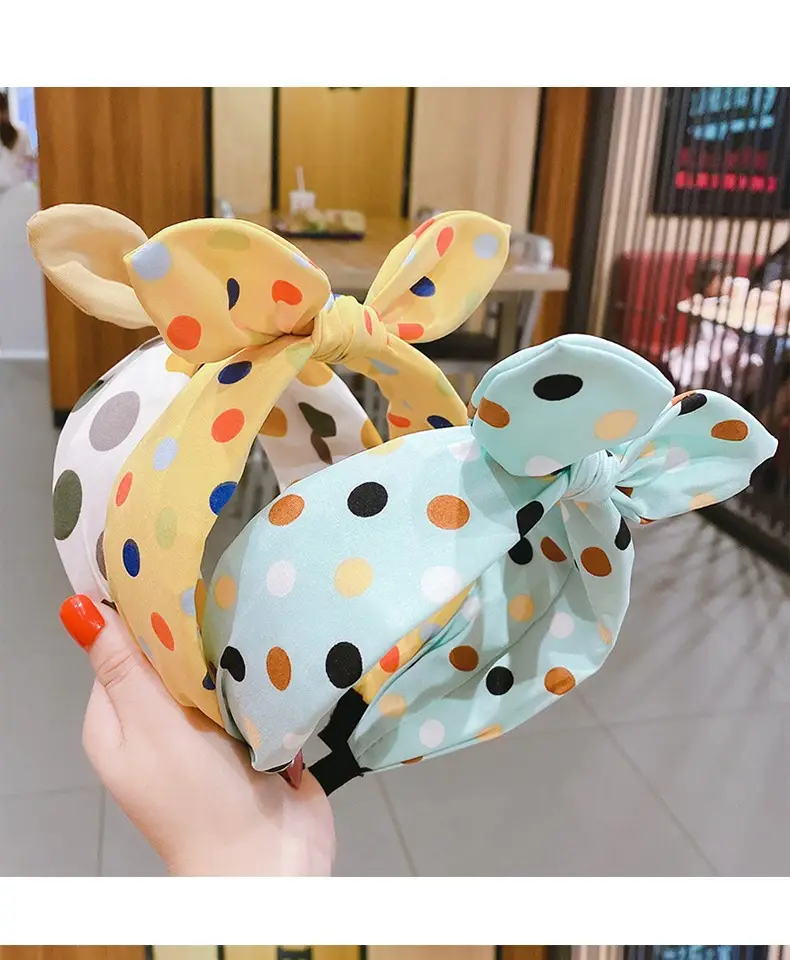 Girls Korean Tie Bow Polka Dot Headband Black — feature 3