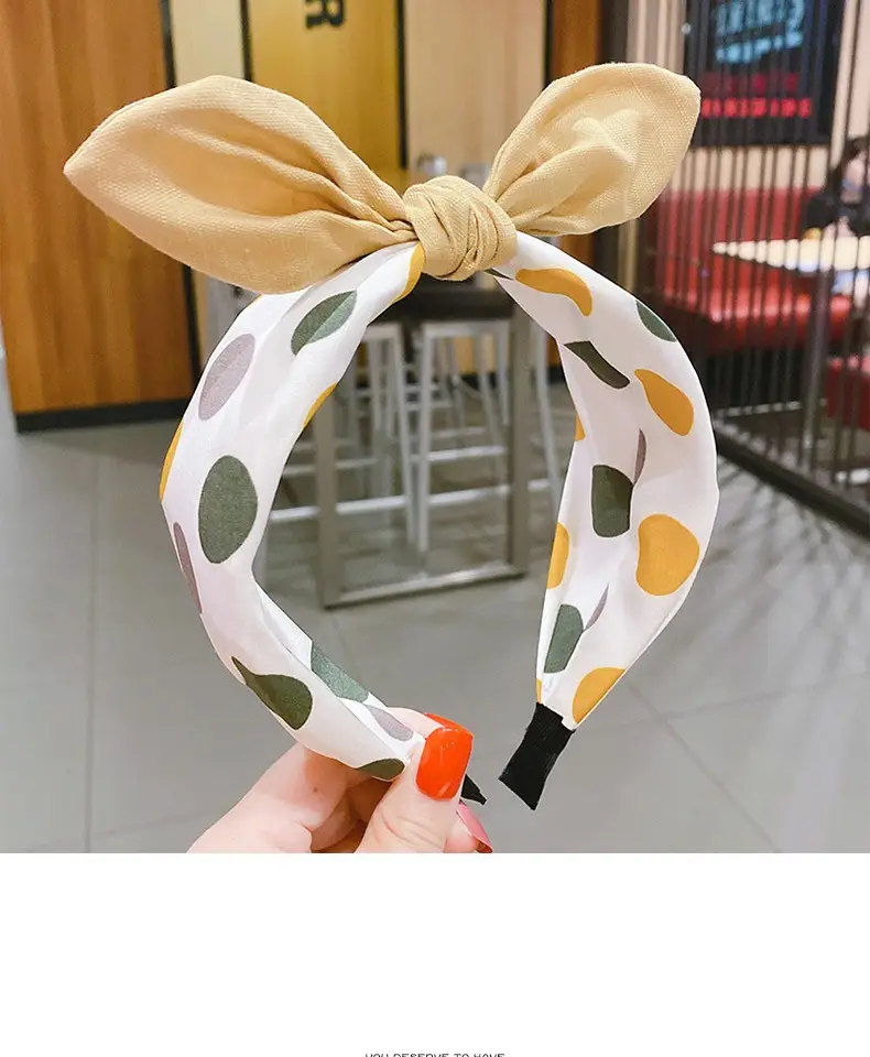 Girls Korean Tie Bow Polka Dot Headband Black — feature 4