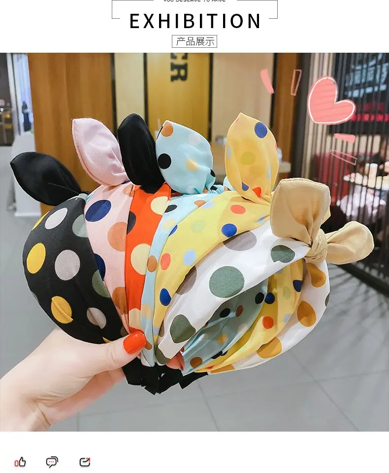 Girls Korean Tie Bow Polka Dot Headband Black — feature 5