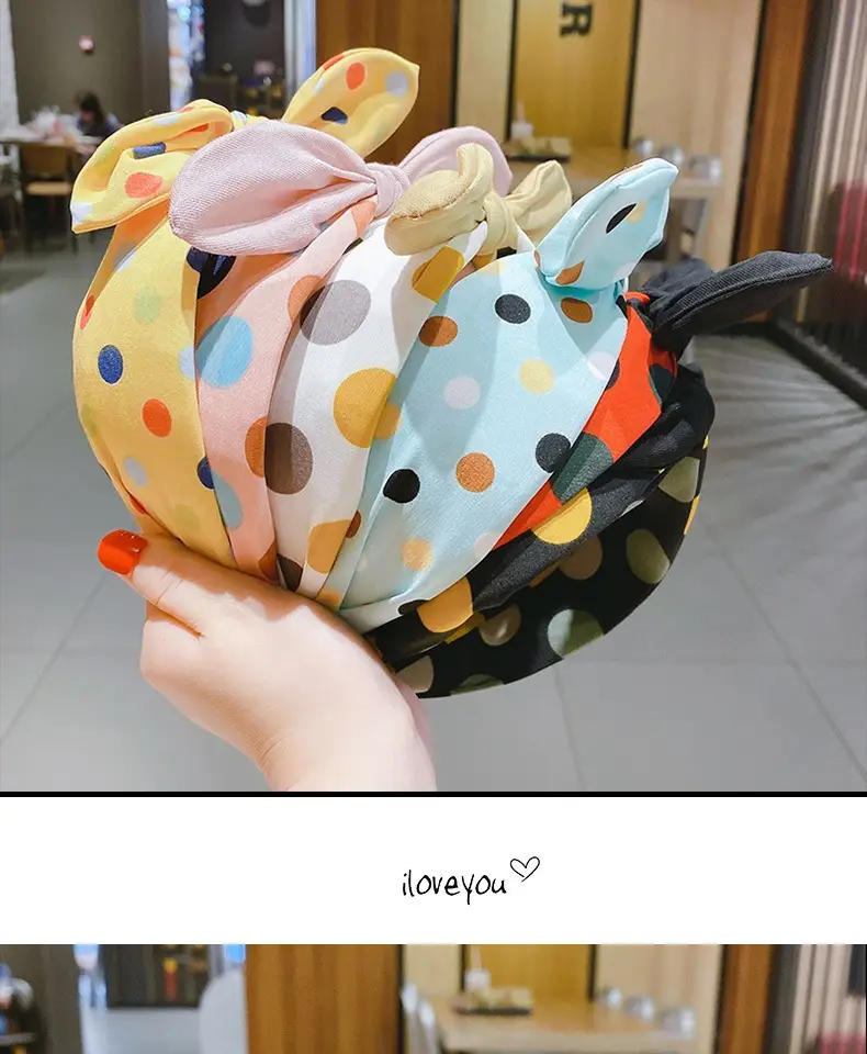 Girls Korean Tie Bow Polka Dot Headband Black — feature 7