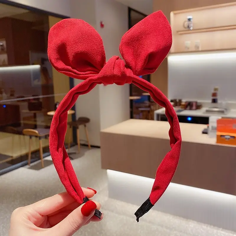 Girls Korean Tie Bow Polka Dot Headband Black - Image 13