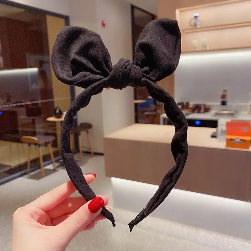 Girls Korean Tie Bow Polka Dot Headband Black - Image 2
