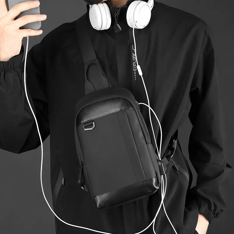 Men's Black Crossbody Backpack Waterproof Casual Shoulder Bag - Image 6