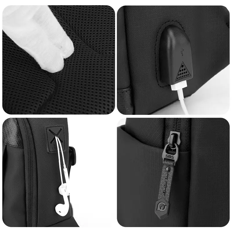 Men's Black Crossbody Backpack Waterproof Casual Shoulder Bag - Image 8