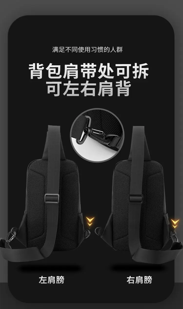 Men's Black Crossbody Backpack Waterproof Casual Shoulder Bag — feature 11
