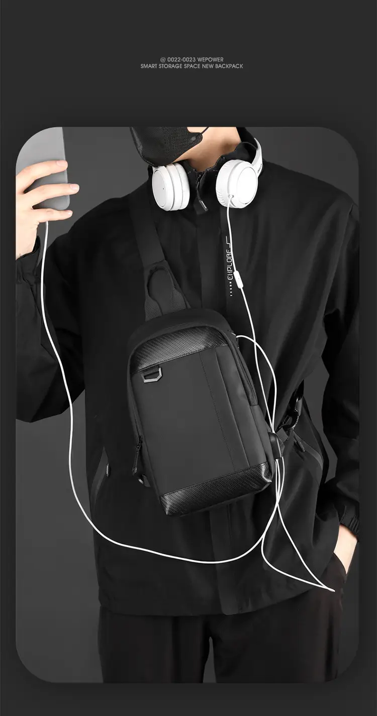 Men's Black Crossbody Backpack Waterproof Casual Shoulder Bag — feature 16