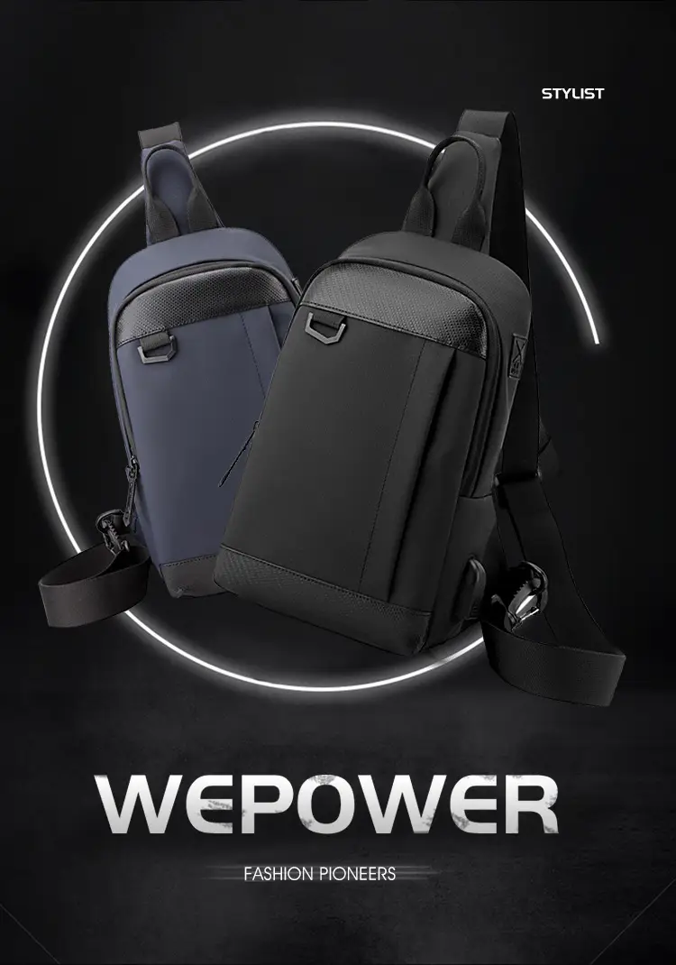 Men's Black Crossbody Backpack Waterproof Casual Shoulder Bag — feature 3
