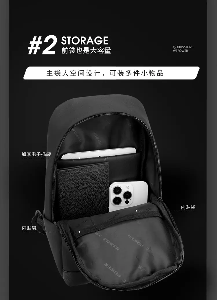 Men's Black Crossbody Backpack Waterproof Casual Shoulder Bag — feature 8