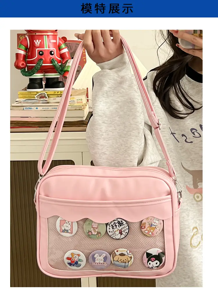 Pink Cartoon Button Shoulder Bag for Women — feature 11
