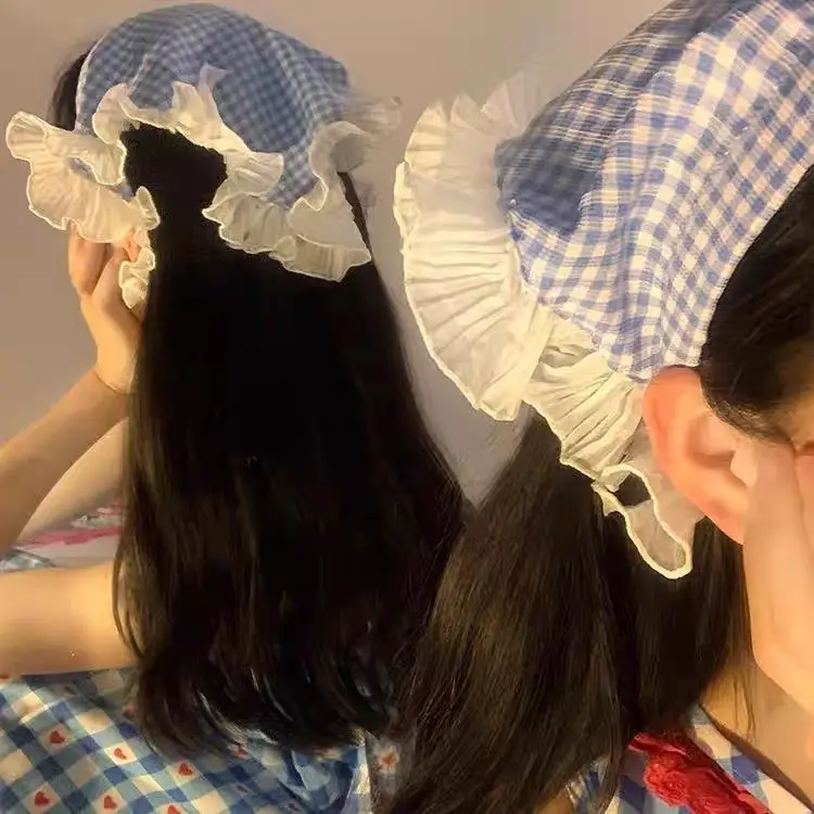 Women's Red White Checkered Triangle Headscarf Summer Sunscreen - Image 4