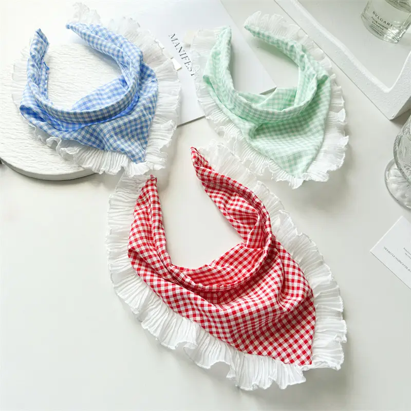 Women's Red White Checkered Triangle Headscarf Summer Sunscreen - Image 5