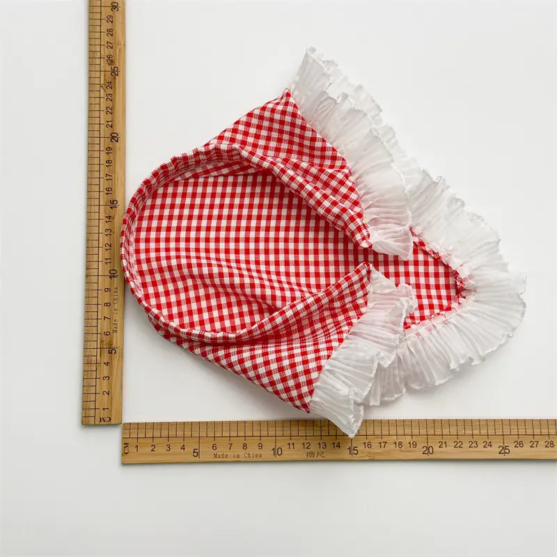 Women's Red White Checkered Triangle Headscarf Summer Sunscreen - Image 6