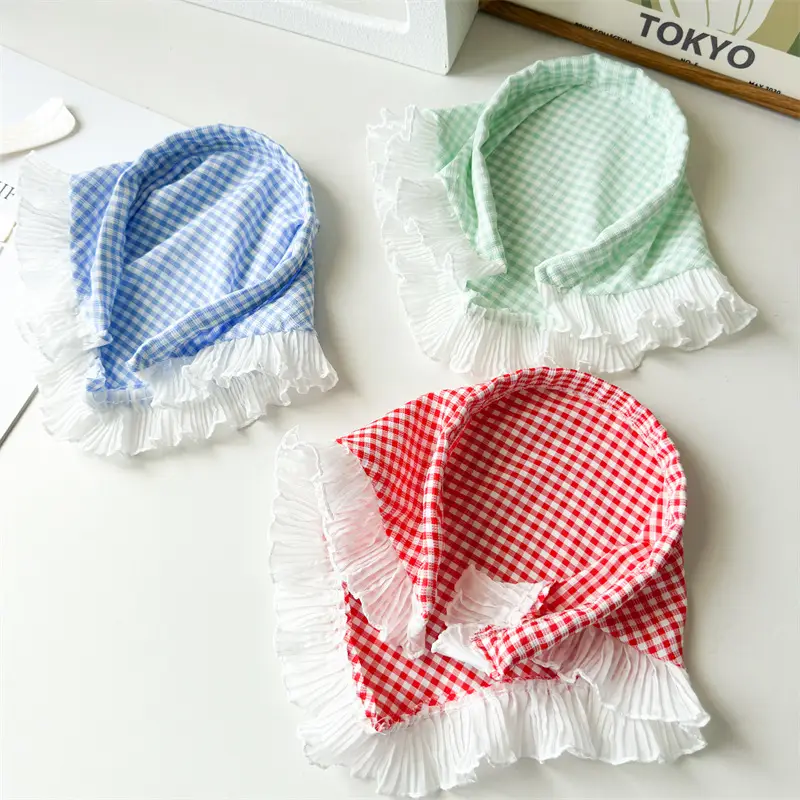 Women's Red White Checkered Triangle Headscarf Summer Sunscreen - Image 7