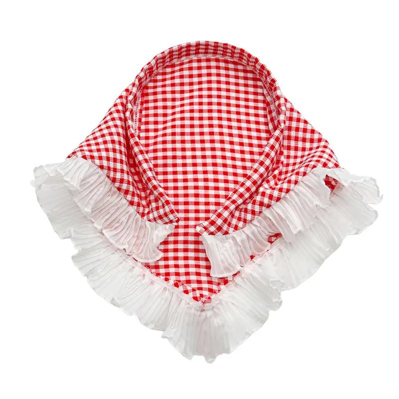 Women's Red White Checkered Triangle Headscarf Summer Sunscreen - Image 8