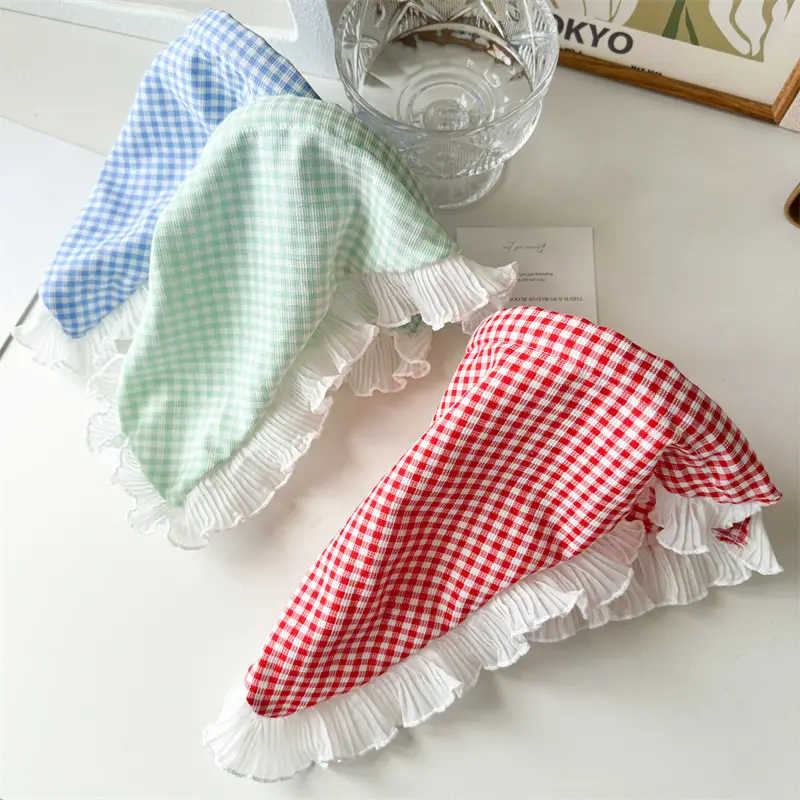 Women's Red White Checkered Triangle Headscarf Summer Sunscreen — feature 13