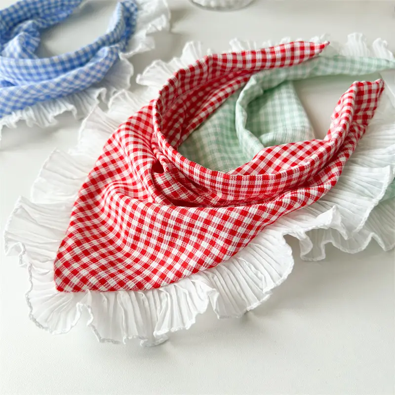 Women's Red White Checkered Triangle Headscarf Summer Sunscreen — feature 14