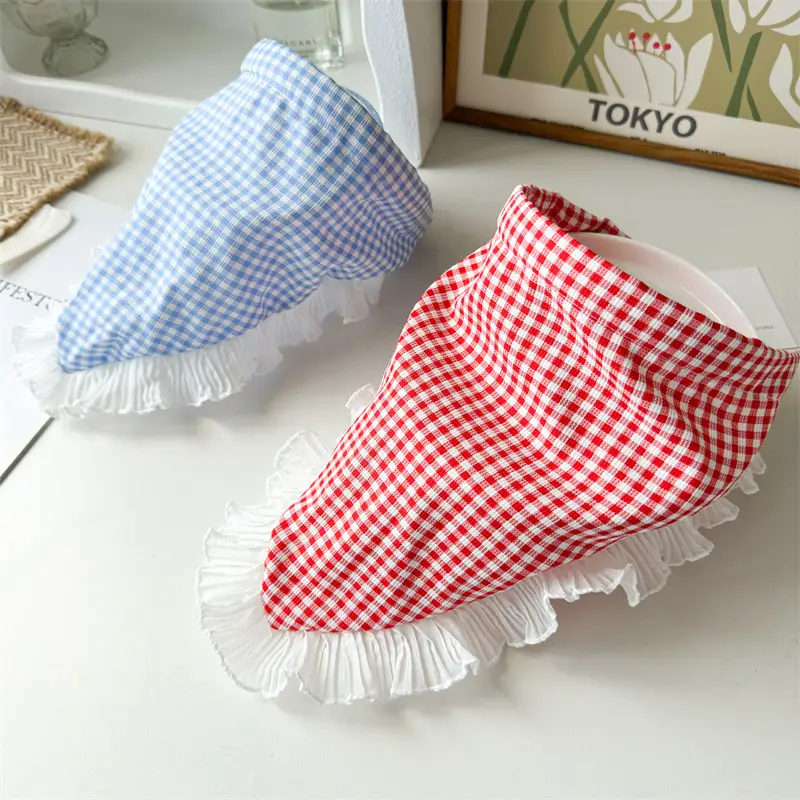 Women's Red White Checkered Triangle Headscarf Summer Sunscreen — feature 9