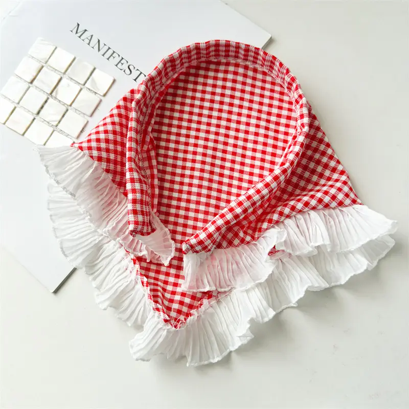Women's Red White Checkered Triangle Headscarf Summer Sunscreen - Image 3