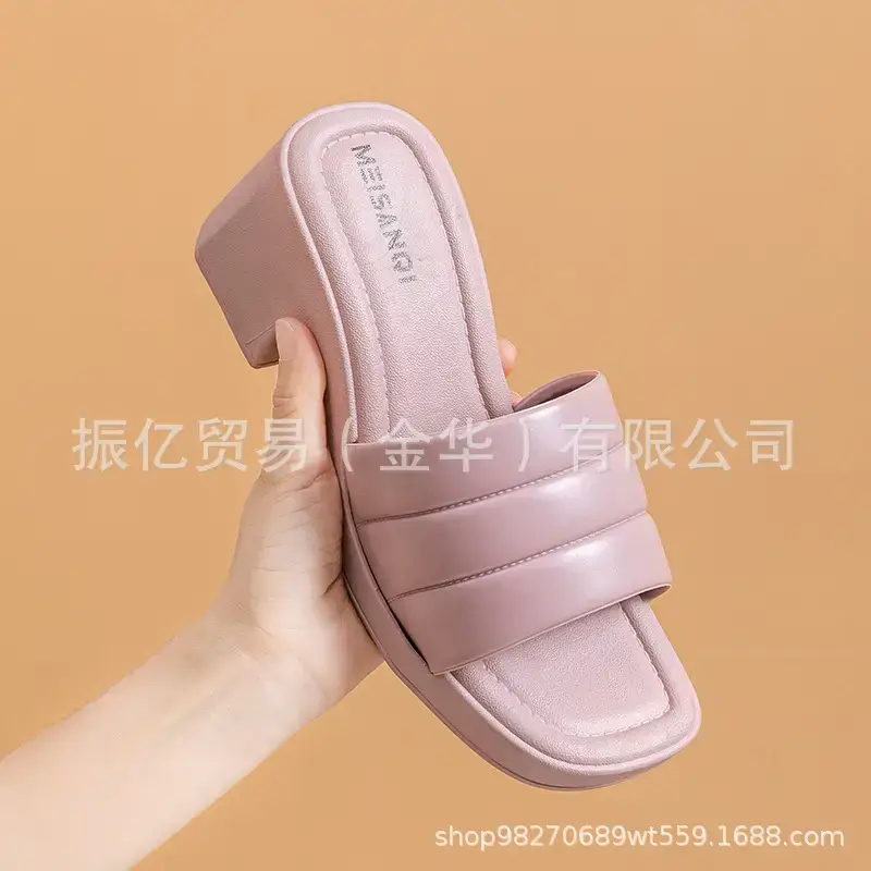New summer one word with open toe high heel sandals women's fashion high waterproof platform thick heel PVC foreign trade sandals wholesale - Image 8