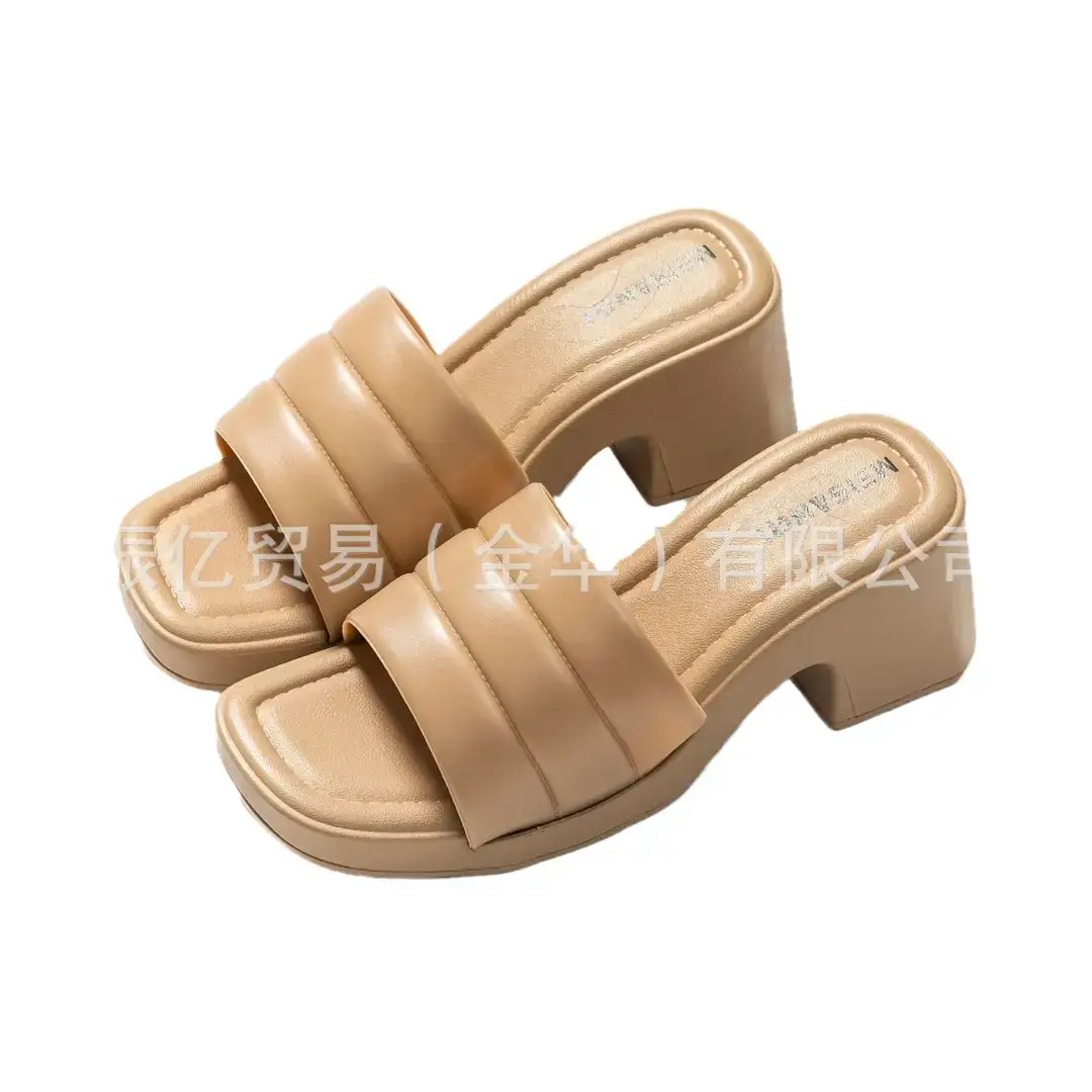 New summer one word with open toe high heel sandals women's fashion high waterproof platform thick heel PVC foreign trade sandals wholesale - Image 10