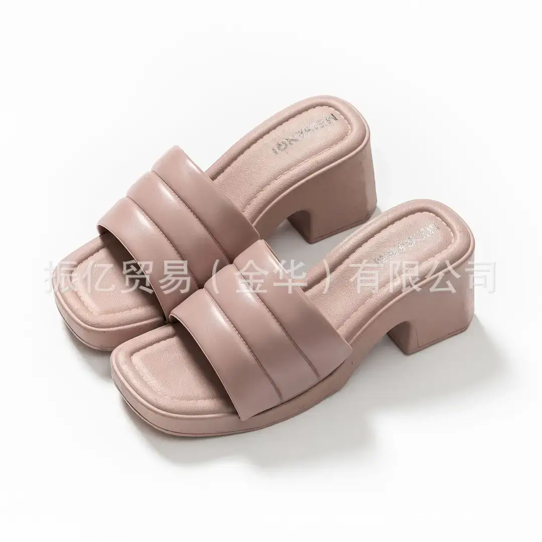 New summer one word with open toe high heel sandals women's fashion high waterproof platform thick heel PVC foreign trade sandals wholesale - Image 4