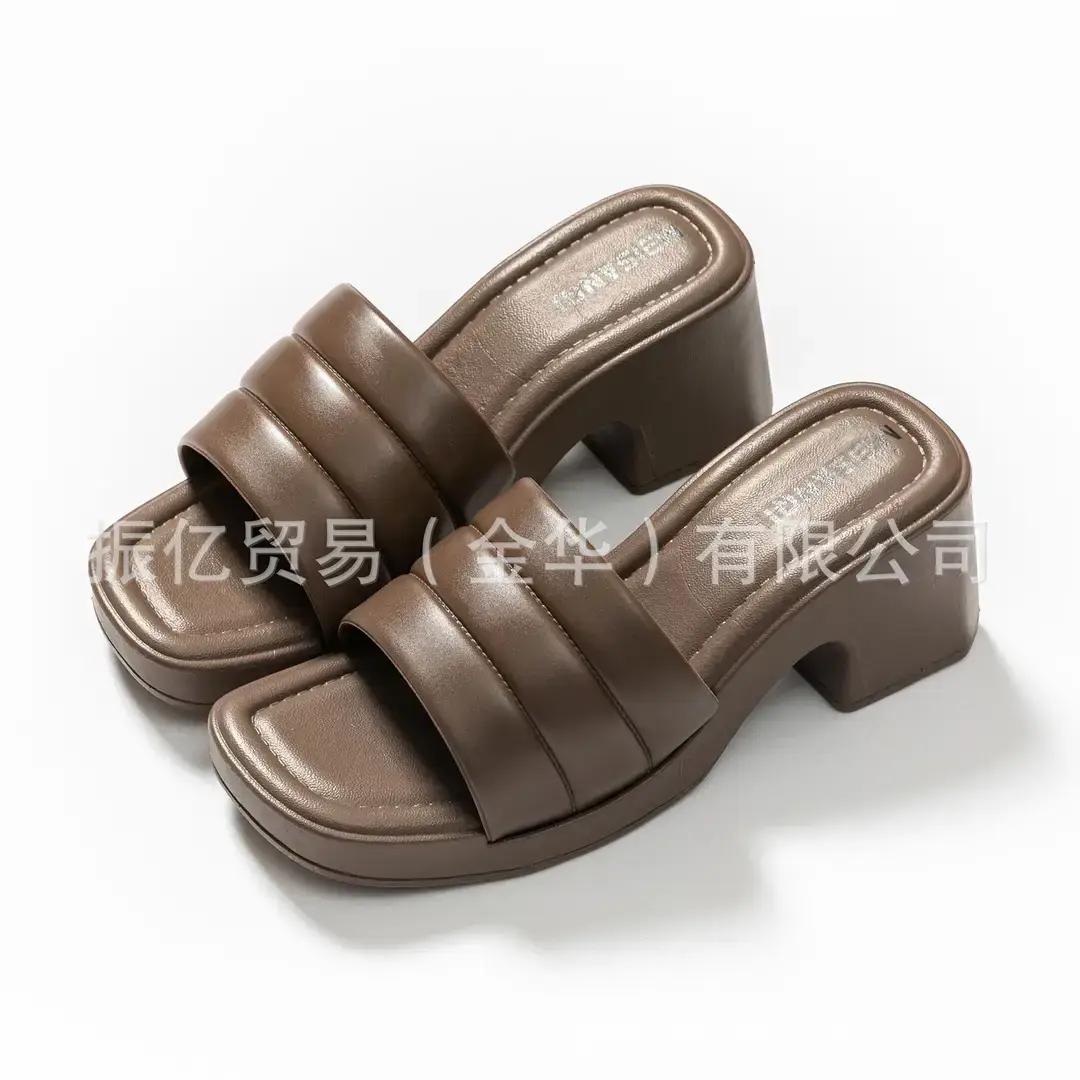 New summer one word with open toe high heel sandals women's fashion high waterproof platform thick heel PVC foreign trade sandals wholesale - Image 5