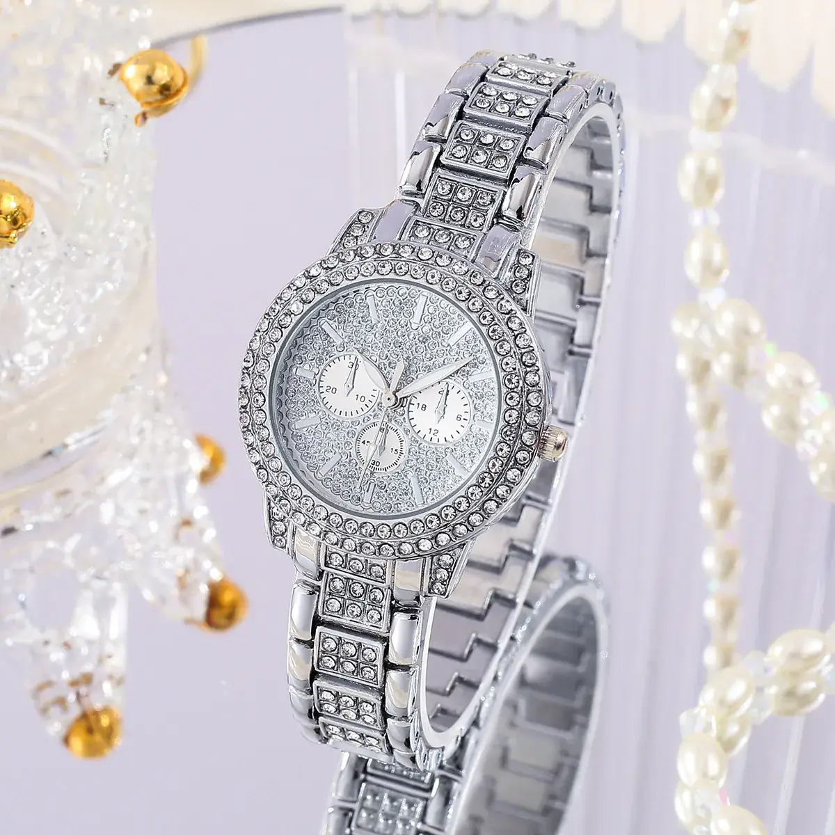 Women's Diamond Bracelet Quartz Watch Silver Sparkle - Image 7