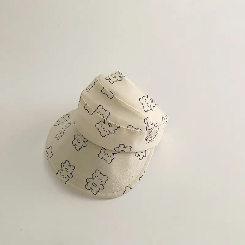Girls Sun Hat with Flower Embroidery Beige Big Brim - Image 2