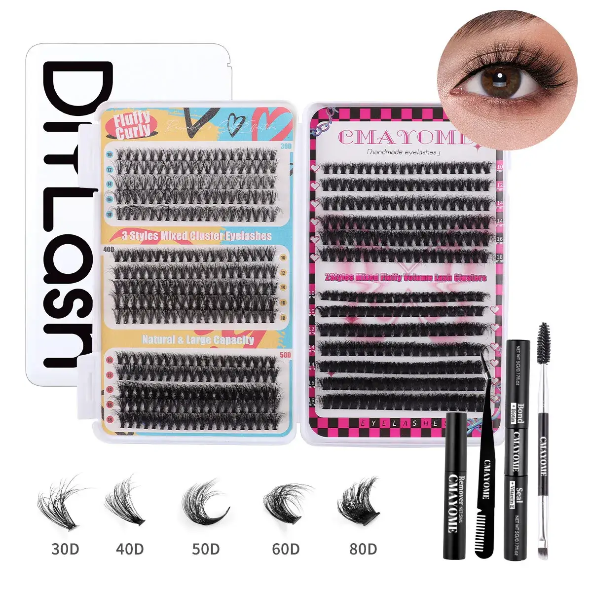 False Eyelash Set with D-Shape & Self-Grafting Clips - Image 16