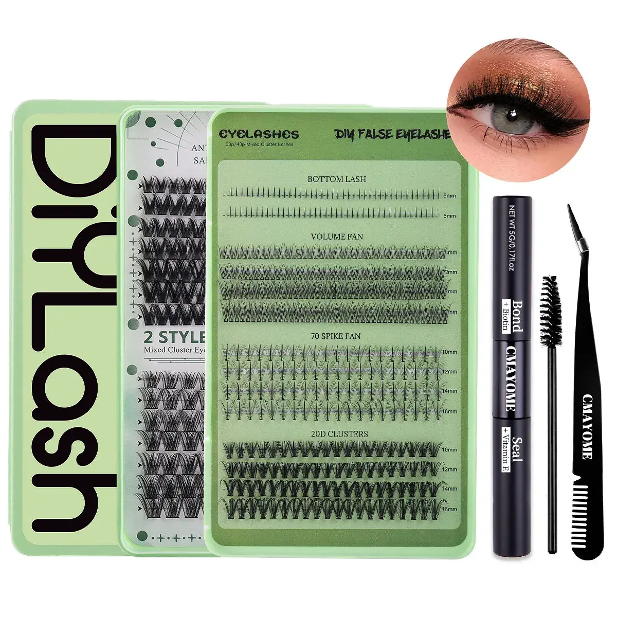 False Eyelash Set with D-Shape & Self-Grafting Clips - Image 2
