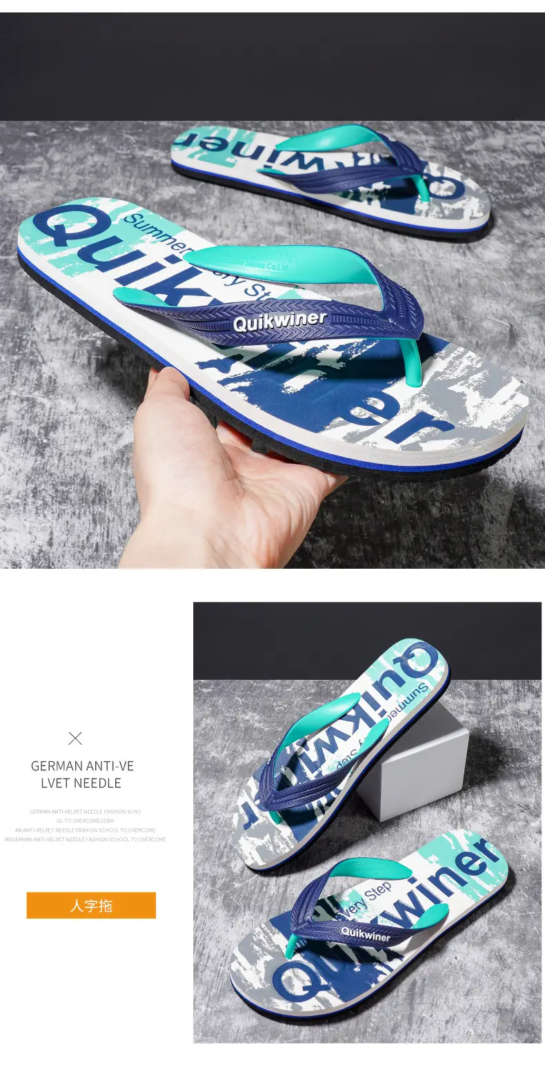 Men's Trendy Blue Printed Flip-Flops 2023 — feature 9