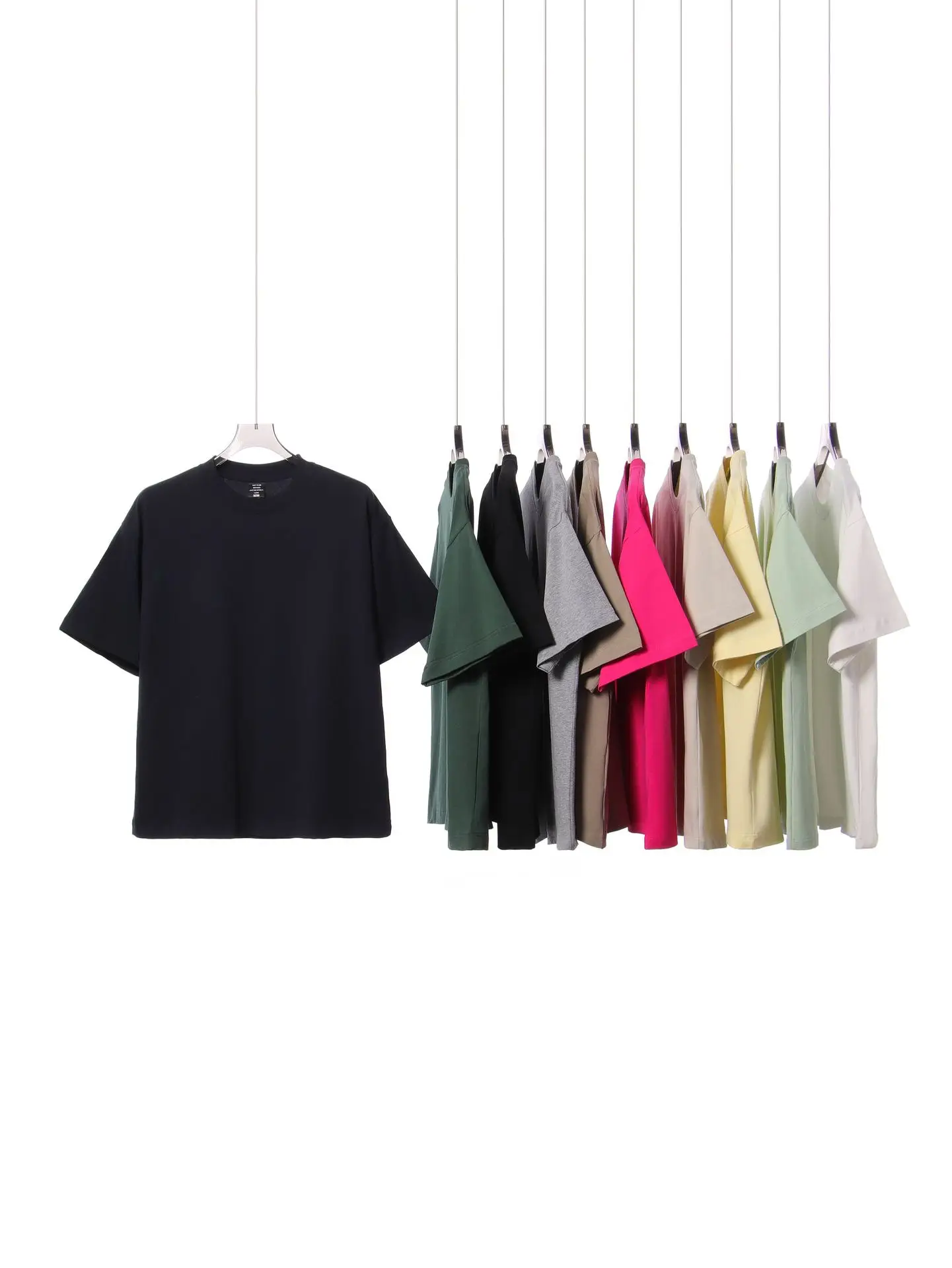 Men Cotton T-Shirts Black Green 250g Wholesale - Image 13