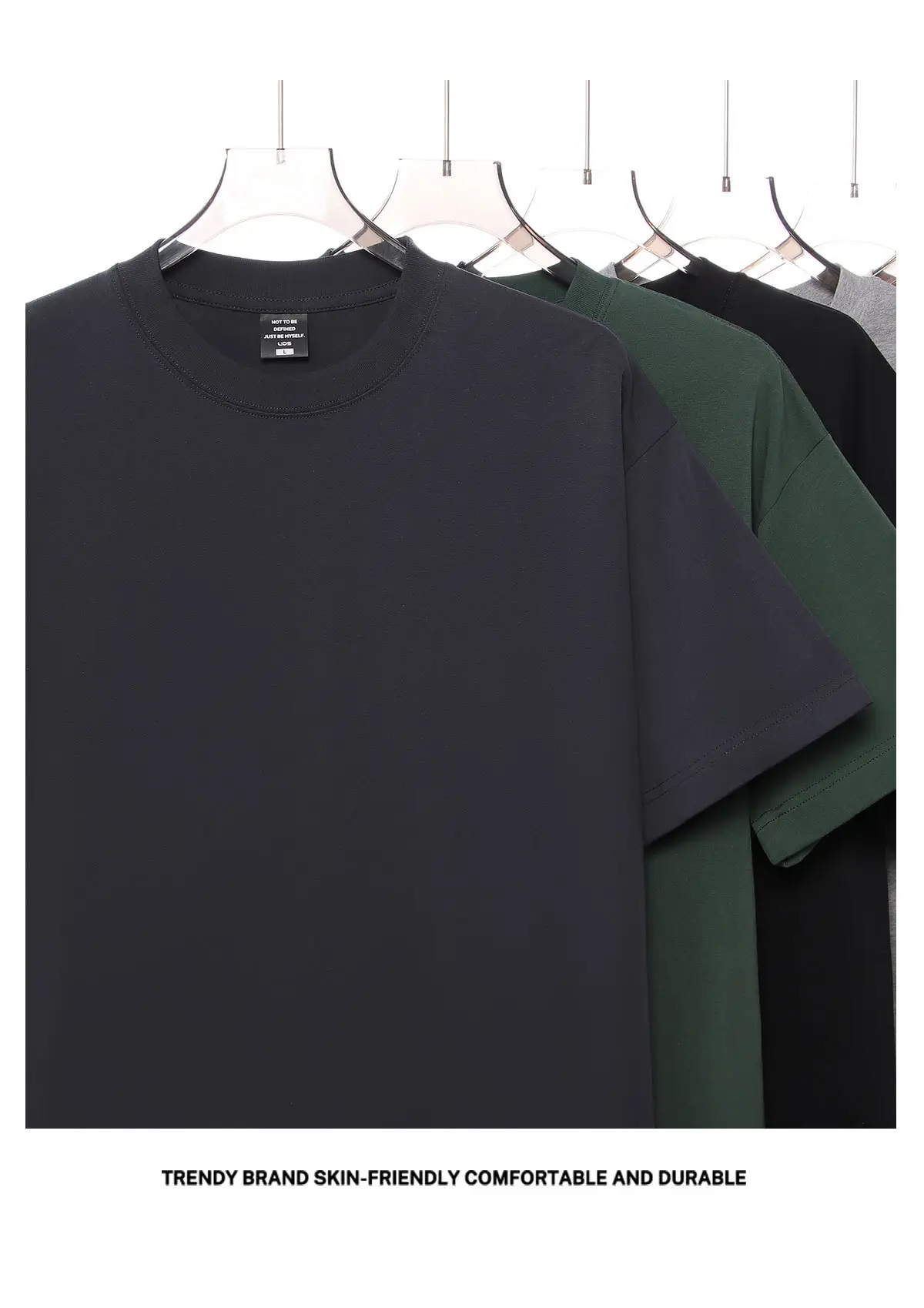 Men Cotton T-Shirts Black Green 250g Wholesale — feature 8