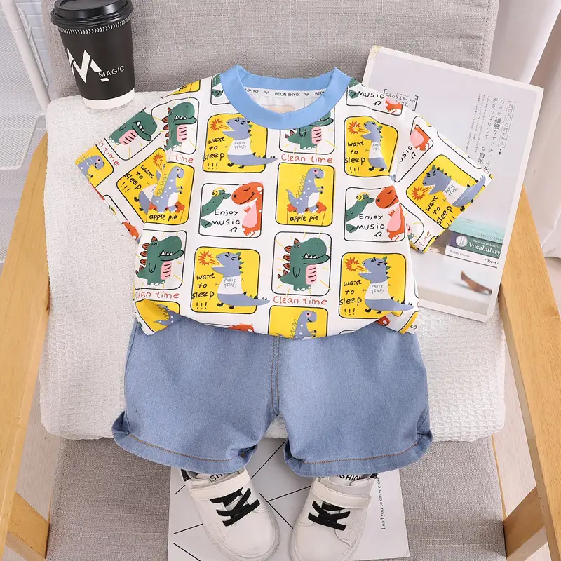 Kids Dinosaur T-Shirt & Denim Shorts Set - Image 2