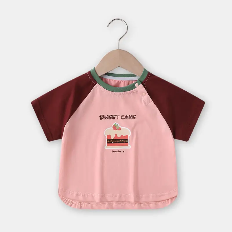 Baby T-shirt Sweet Cake Print Pink Maroon Short Sleeve - Image 2