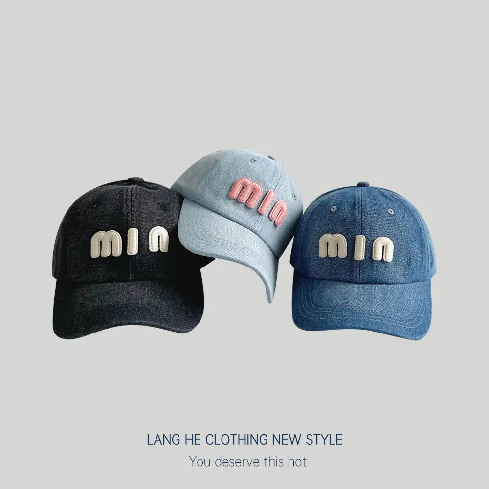 Men Denim Baseball Cap with "MIN" Embroidery Blue - Image 5
