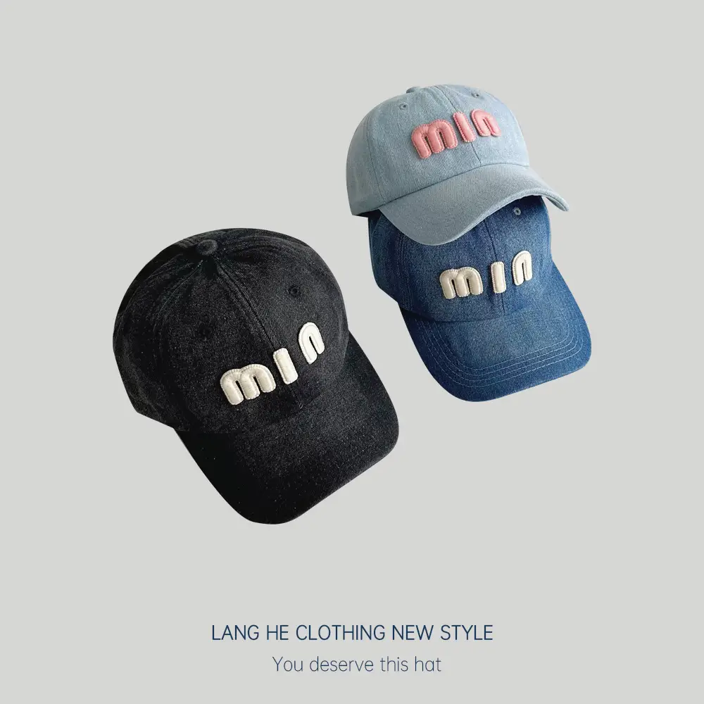 Men Denim Baseball Cap with "MIN" Embroidery Blue - Image 6