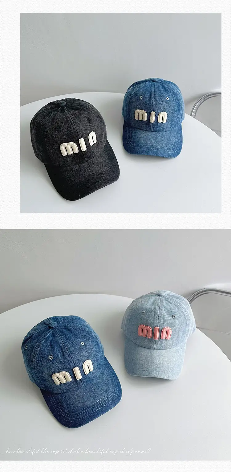 Men Denim Baseball Cap with "MIN" Embroidery Blue — feature 26