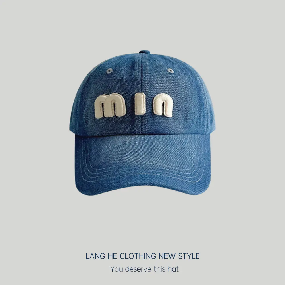 Men Denim Baseball Cap with "MIN" Embroidery Blue - Image 2