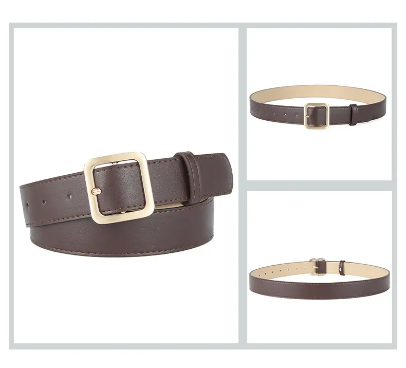 Brown Leather Belt with Gold Buckle for Women — feature 40