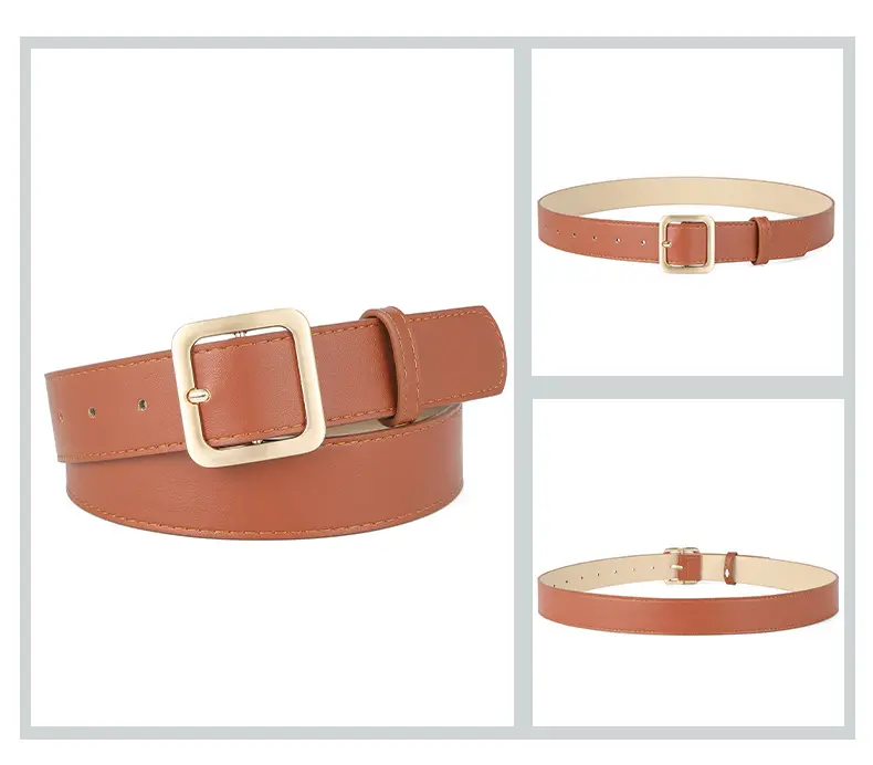 Brown Leather Belt with Gold Buckle for Women — feature 42