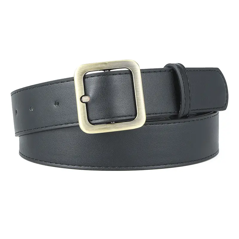 Brown Leather Belt with Gold Buckle for Women - Image 2