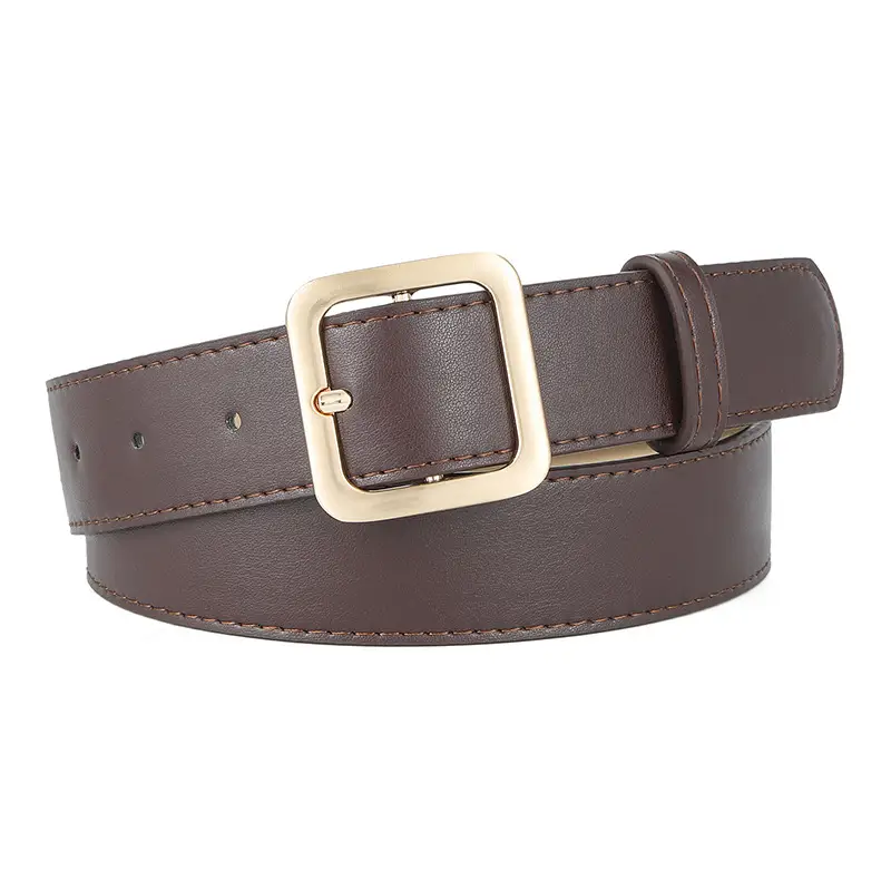 Brown Leather Belt with Gold Buckle for Women - Image 4